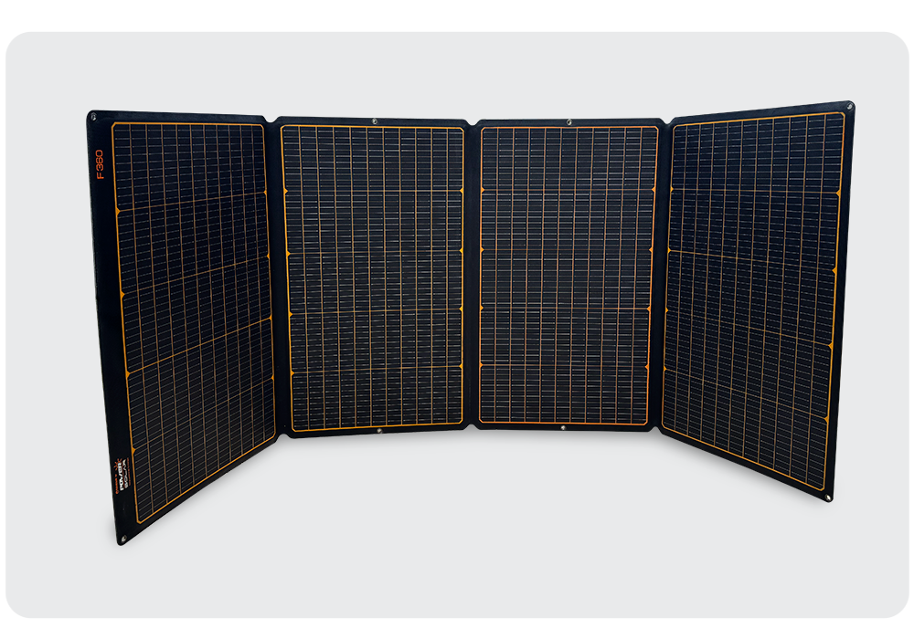 A folding solar panel with four panels.